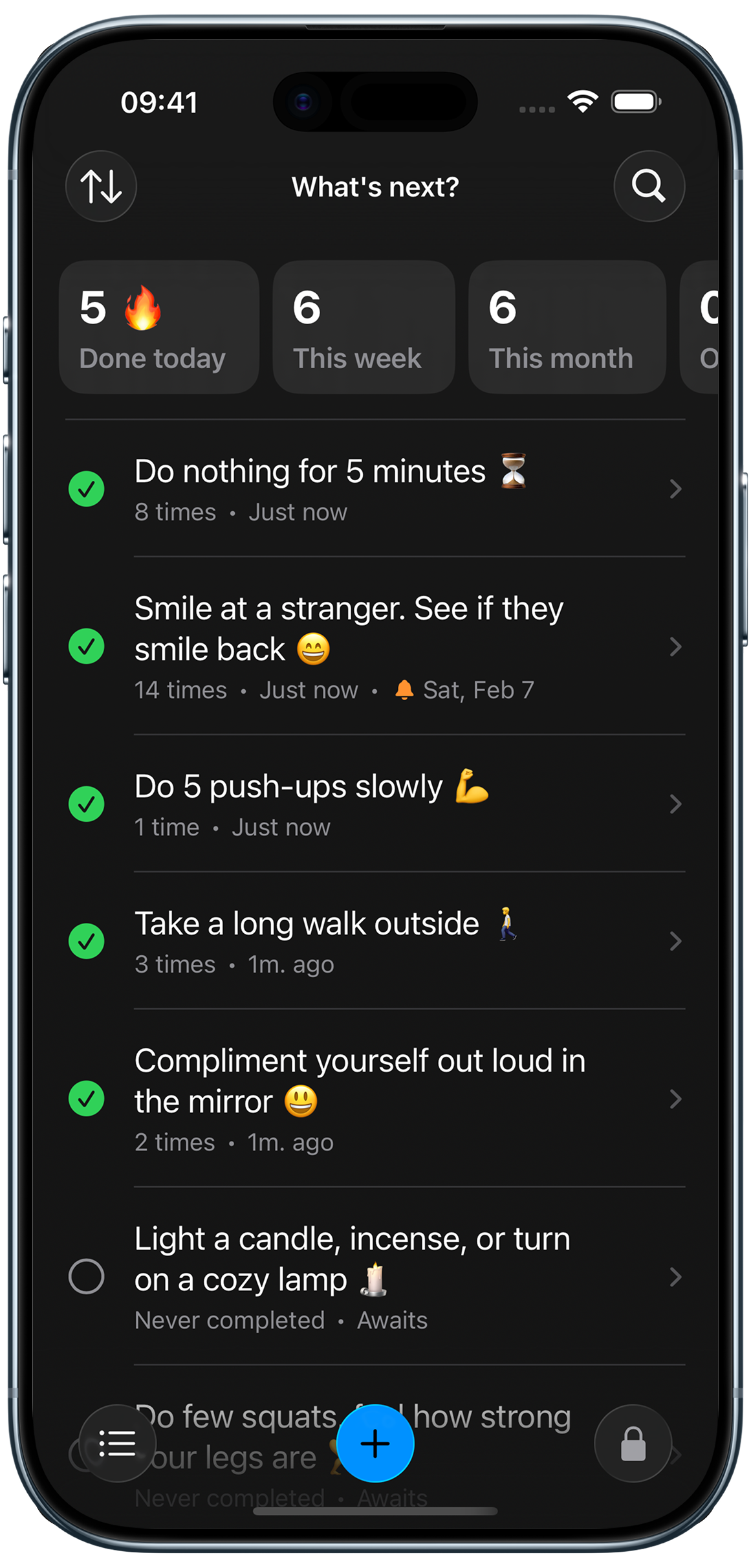 Interface preview of Done, Again iOS app